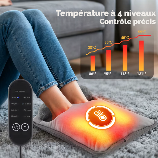 Coussin massant chauffant pieds – Tapis de massage électrique portable, 4 températures, 4 minuteries
