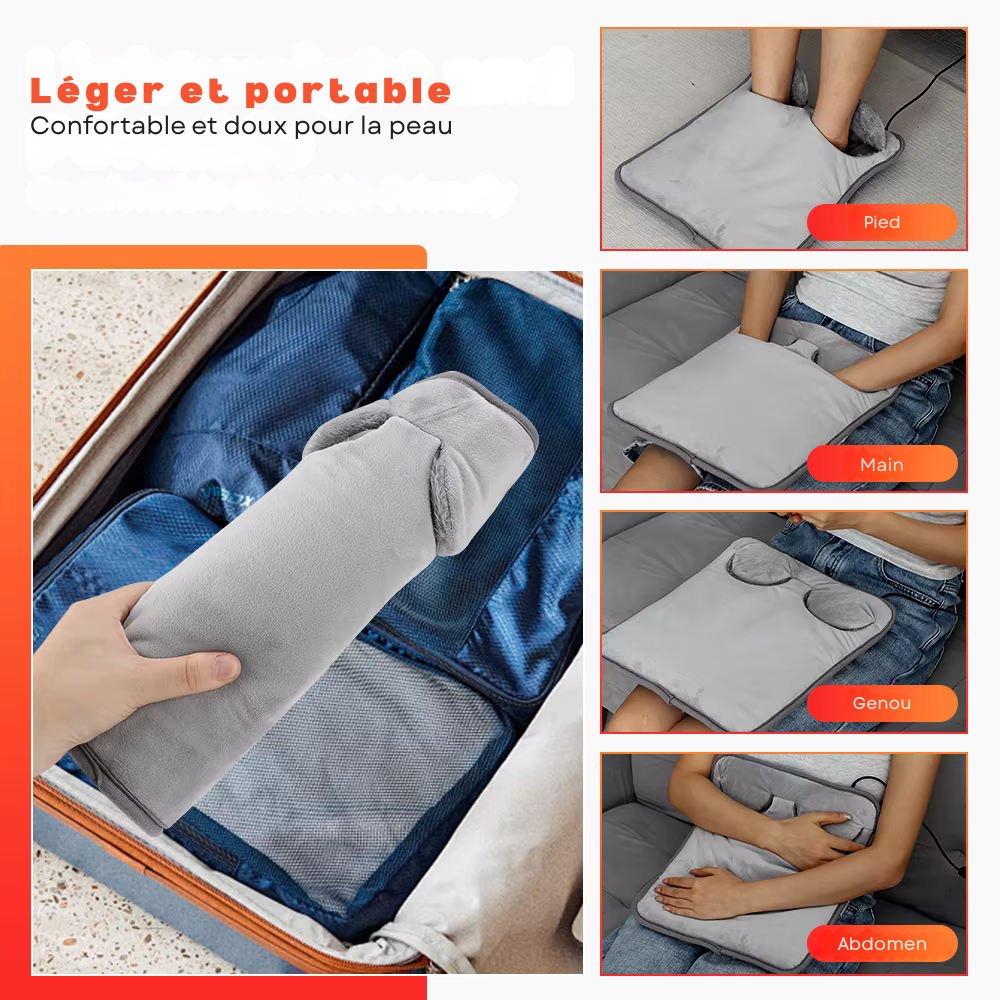 Coussin massant chauffant pieds – Tapis de massage électrique portable, 4 températures, 4 minuteries