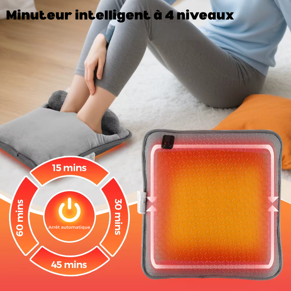 Coussin massant chauffant pieds – Tapis de massage électrique portable, 4 températures, 4 minuteries