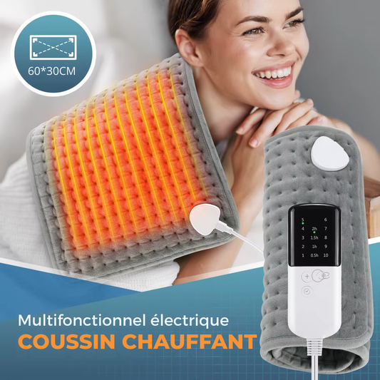 Coussin chauffant électrique – Massage corps complet, micro-velours, 10 températures