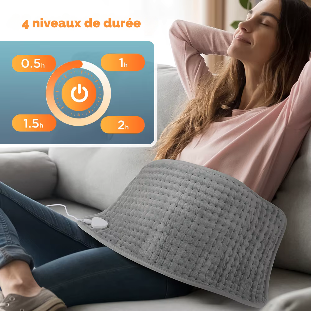 Coussin chauffant électrique – Massage corps complet, micro-velours, 10 températures