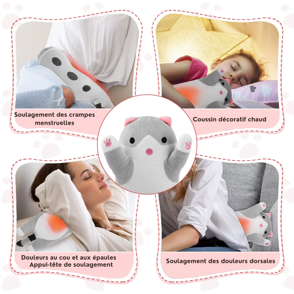 Coussin chauffant chat – Massage rapide mains, cou et abdomen