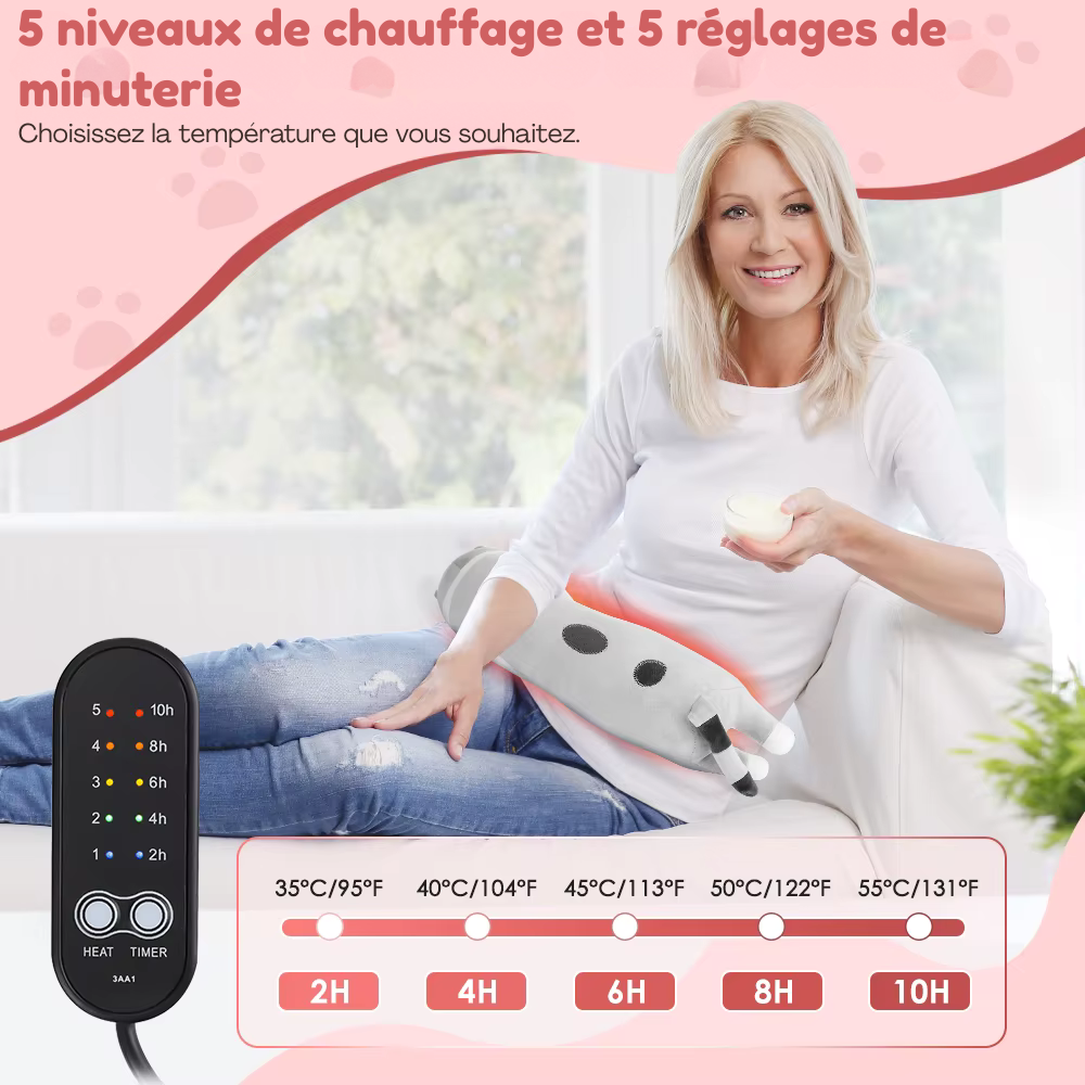 Coussin chauffant chat – Massage rapide mains, cou et abdomen