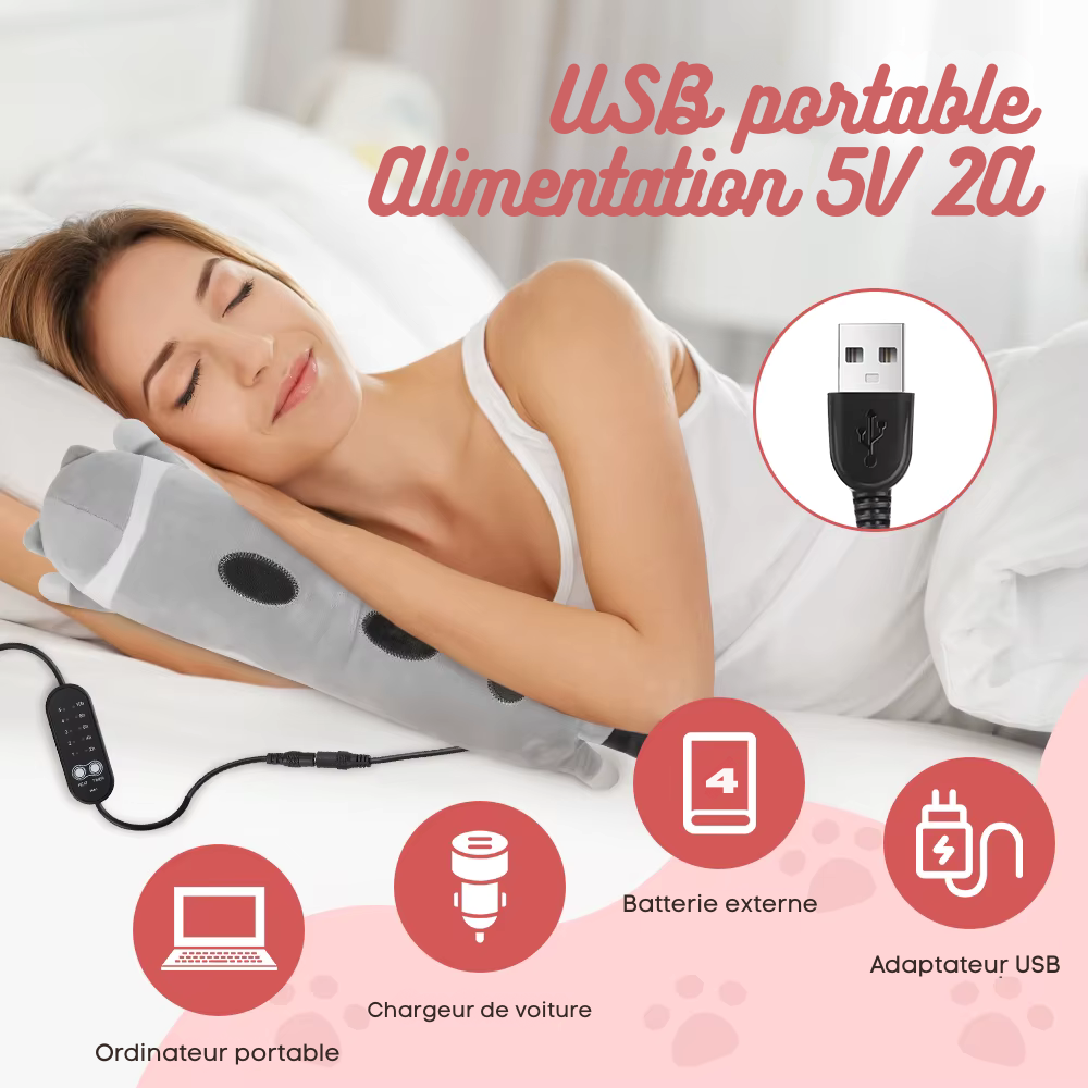 Coussin chauffant chat – Massage rapide mains, cou et abdomen