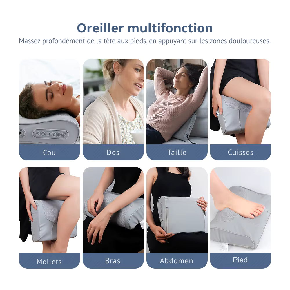 Coussin massage shiatsu – Oreiller électrique pour cou, épaules et dos, relaxation cervicale