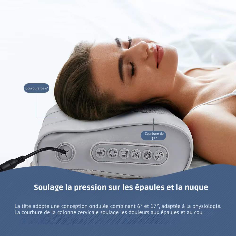 Coussin massage shiatsu – Oreiller électrique pour cou, épaules et dos, relaxation cervicale