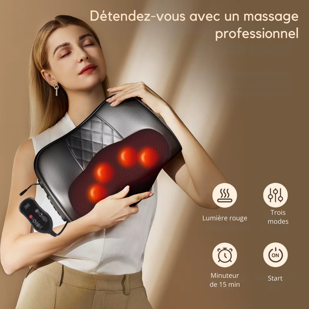 Coussin masseur shiatsu – Massage cou, dos et épaules, chaleur relaxante et détente musculaire