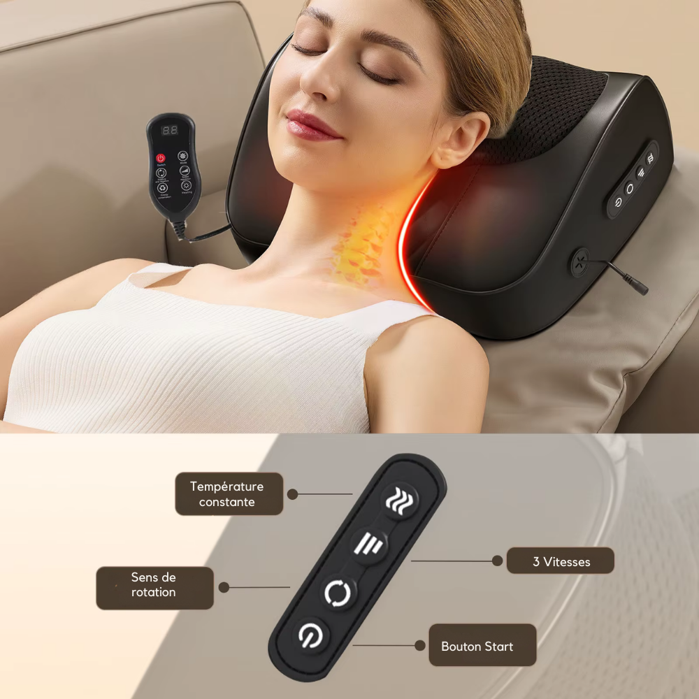 Coussin masseur shiatsu – Massage cou, dos et épaules, chaleur relaxante et détente musculaire