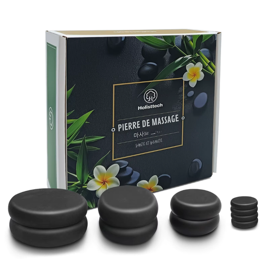 Pierre chaude massage – Set de 10 pierres noires pour massage aux pierres chaudes, relaxation corps et spa
