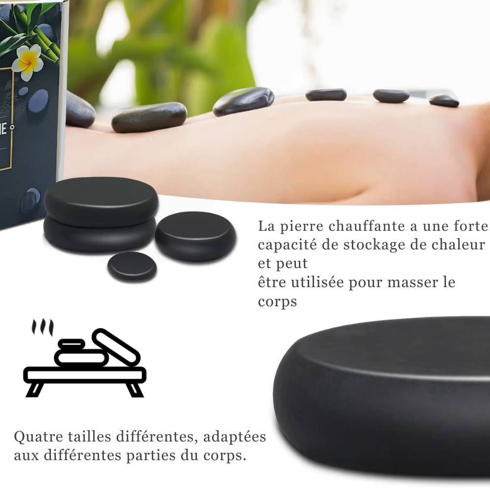Pierre chaude massage – Set de 10 pierres noires pour massage aux pierres chaudes, relaxation corps et spa