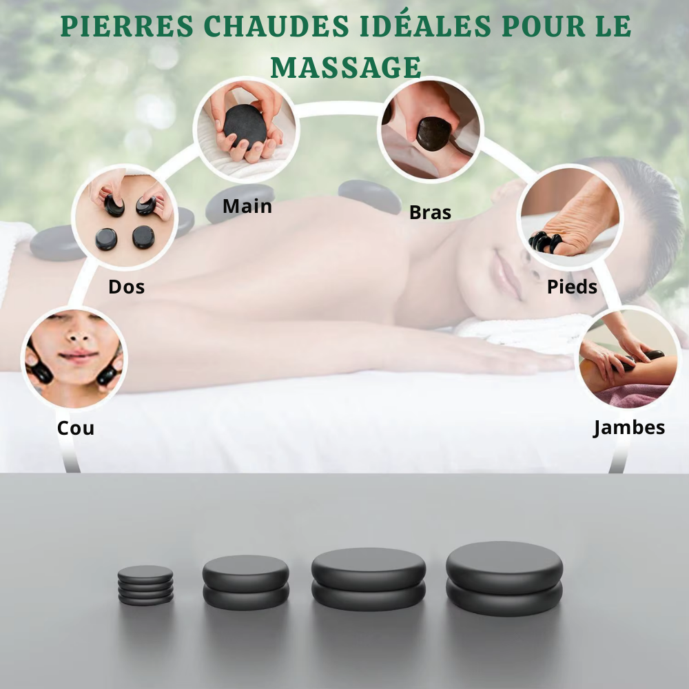 Pierre chaude massage – Set de 10 pierres noires pour massage aux pierres chaudes, relaxation corps et spa