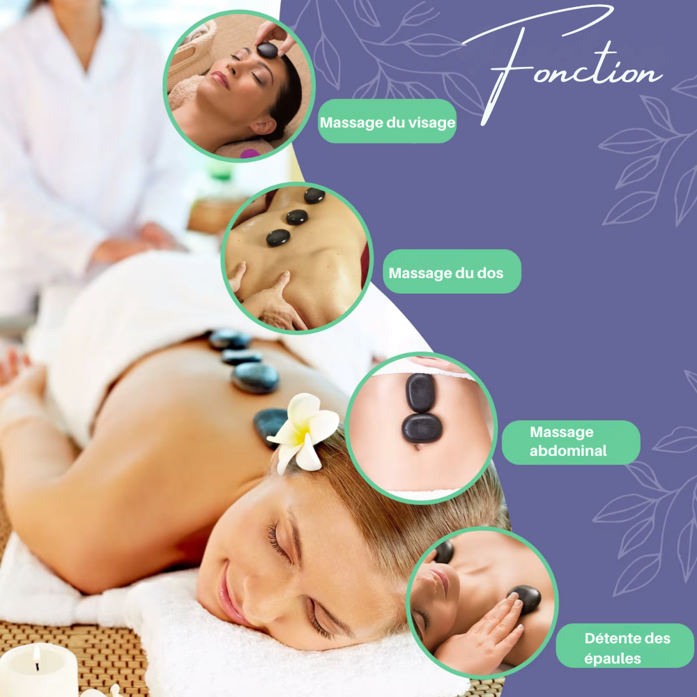 Kit massage pierre chaude – Set professionnel avec chauffe-pierres, relaxation pour cou et spa à domicile