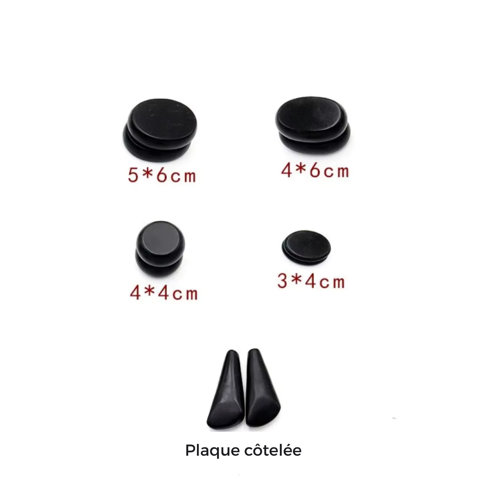 Pierres de massage – Set de 20 pierres volcaniques en basalte avec coffret chauffant