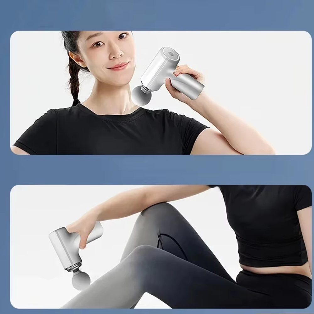 Pistolet masseur portable – Avec 4 têtes interchangeables et LED pour massage complet du corps