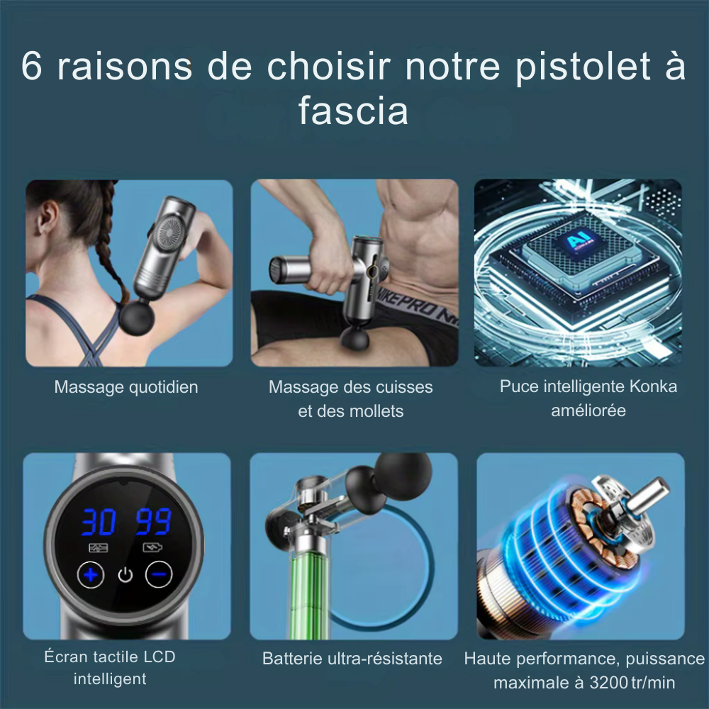 Pistolet massant professionnel 99 vitesses – Massage musculaire pour cou et dos, équipement de fitness et relaxation