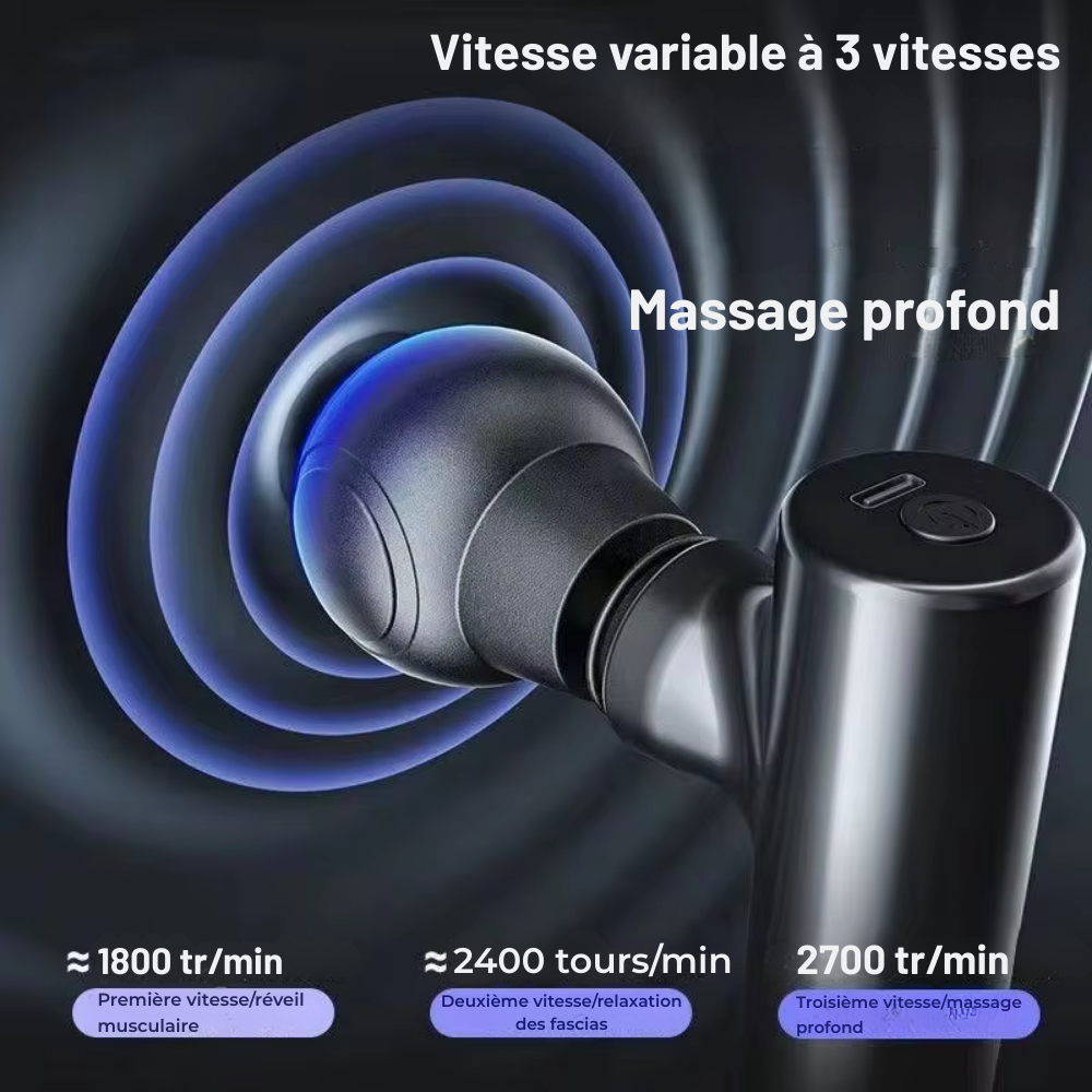 Pistolet de massage musculaire rechargeable – Massage profond à percussion, format compact pour dos, cou et corps