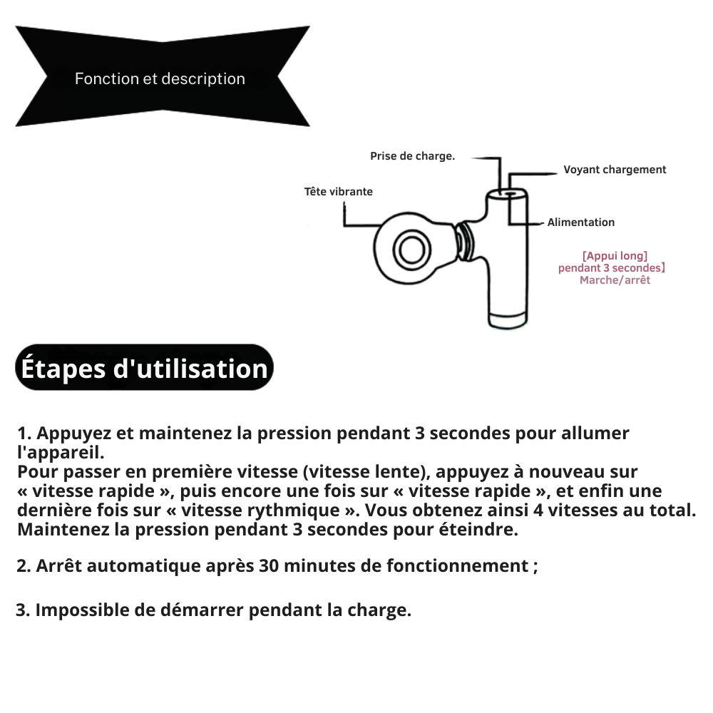 Pistolet de massage musculaire rechargeable – Massage profond à percussion, format compact pour dos, cou et corps