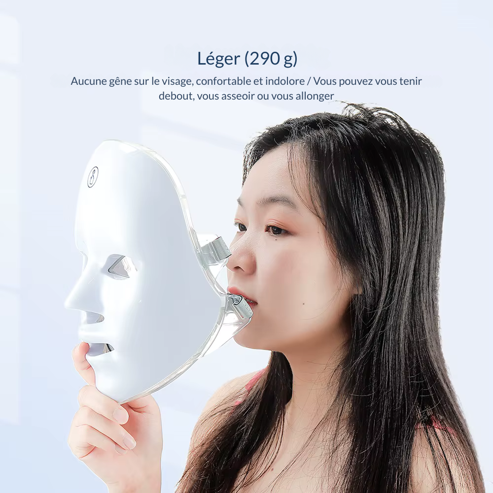 Masque facial LED 7 couleurs sans fil – Appareil de beauté pour raffermir et rajeunir la peau du visage et du cou