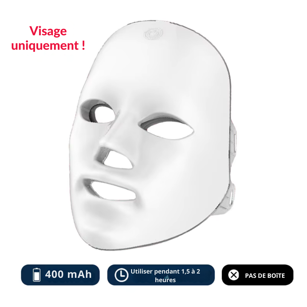 Masque facial LED 7 couleurs sans fil – Appareil de beauté pour raffermir et rajeunir la peau du visage et du cou