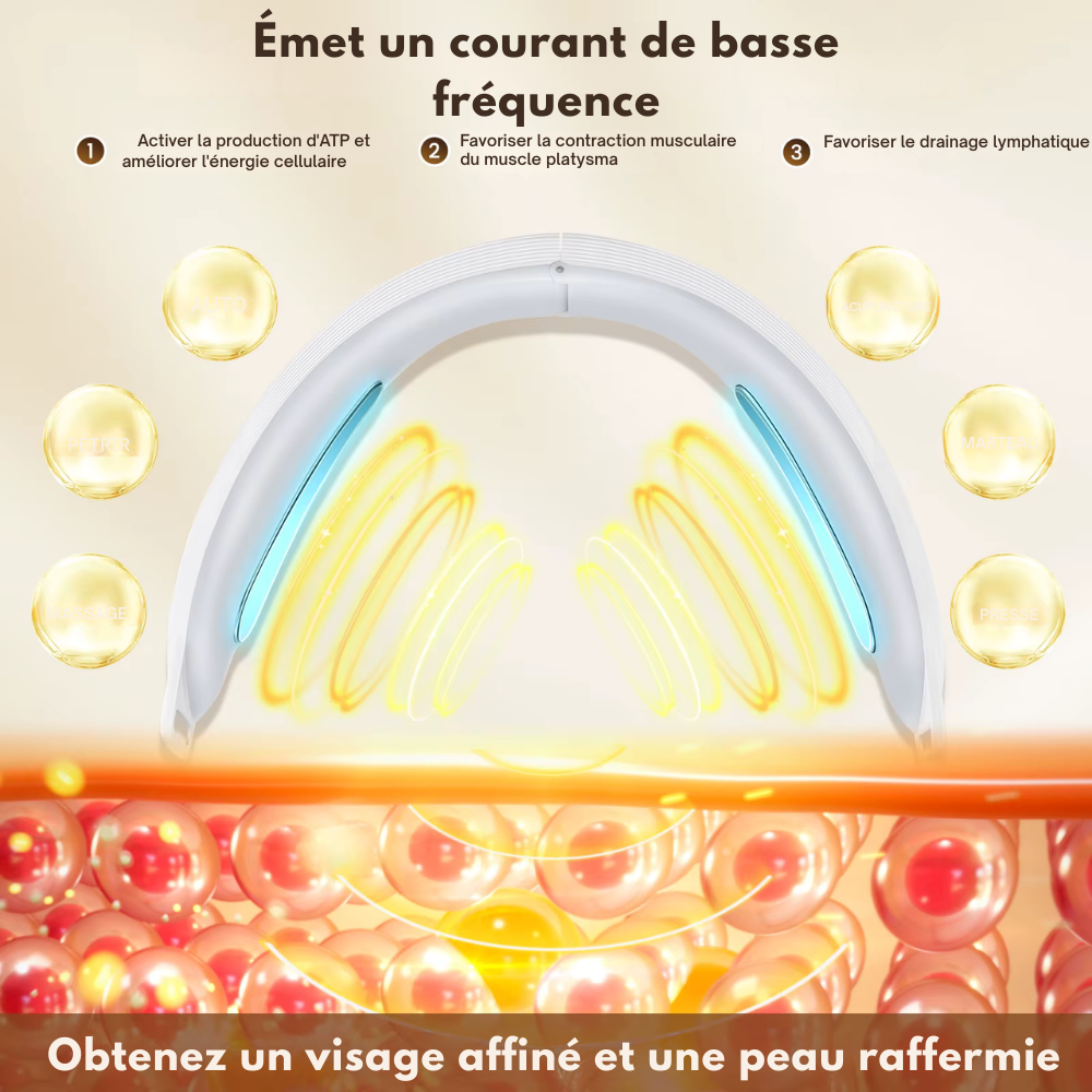 Appareil massage visage – Appareil V lifting électrique avec EMS, 6 modes et 8 niveaux pour raffermissement, double menton et soin facial
