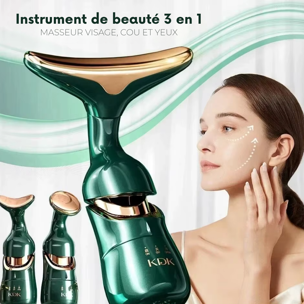 Appareil pour massage du visage 3-en-1 – EMS lifting, raffermissement, anti-rides, massage cou, yeux et visage