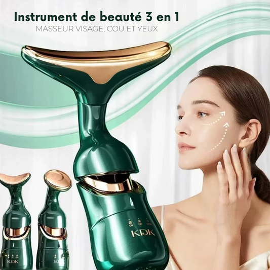 Appareil pour massage du visage 3-en-1 – EMS lifting, raffermissement, anti-rides, massage cou, yeux et visage