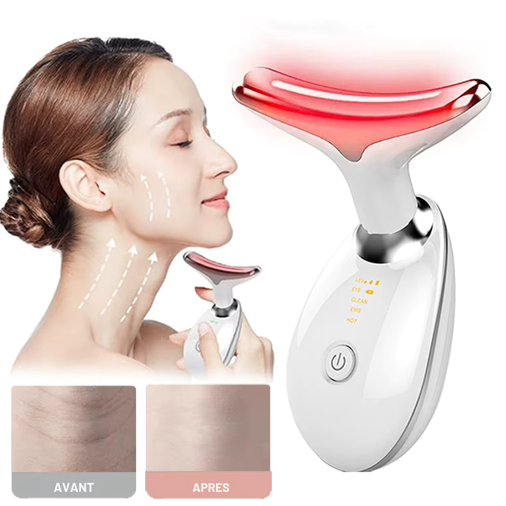 Appareil pour masser le visage – EMS microcourants, anti-âge, lifting visage et cou avec lumière rouge pour raffermissement et soin de la peau