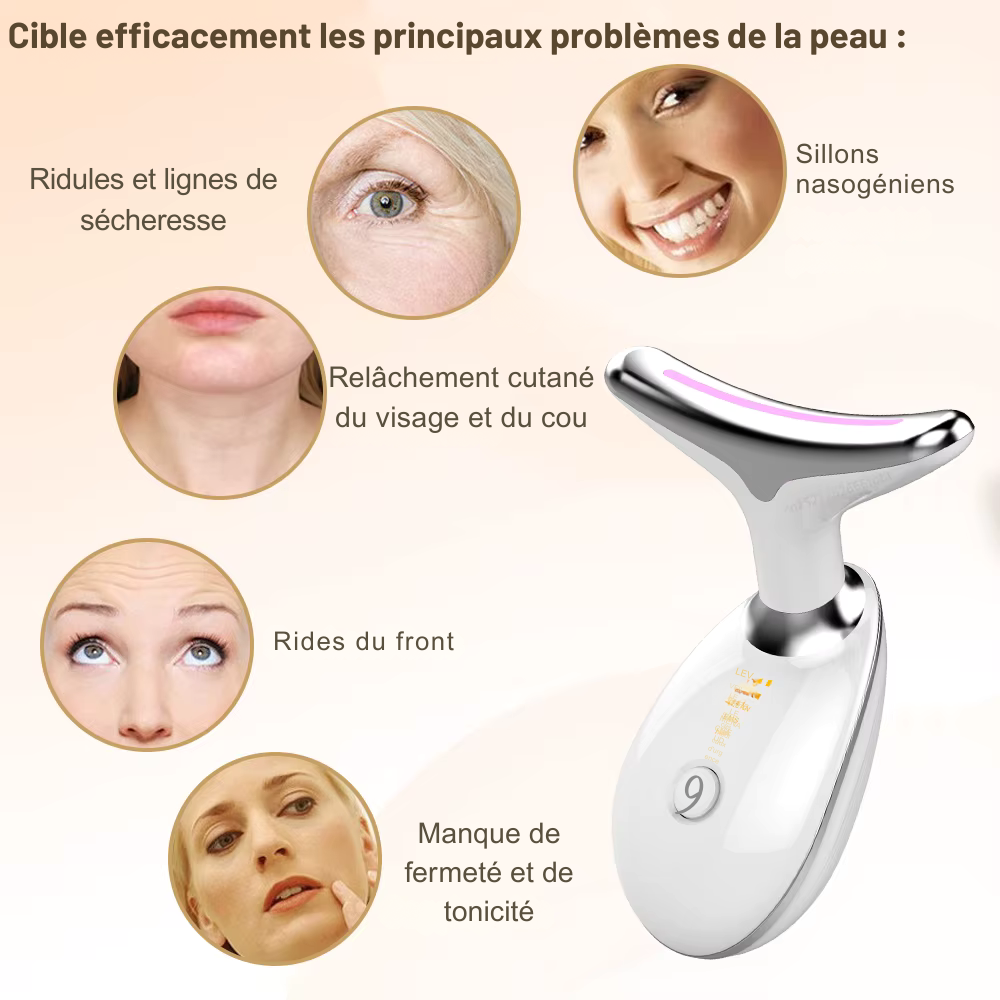 Appareil pour masser le visage – EMS microcourants, anti-âge, lifting visage et cou avec lumière rouge pour raffermissement et soin de la peau