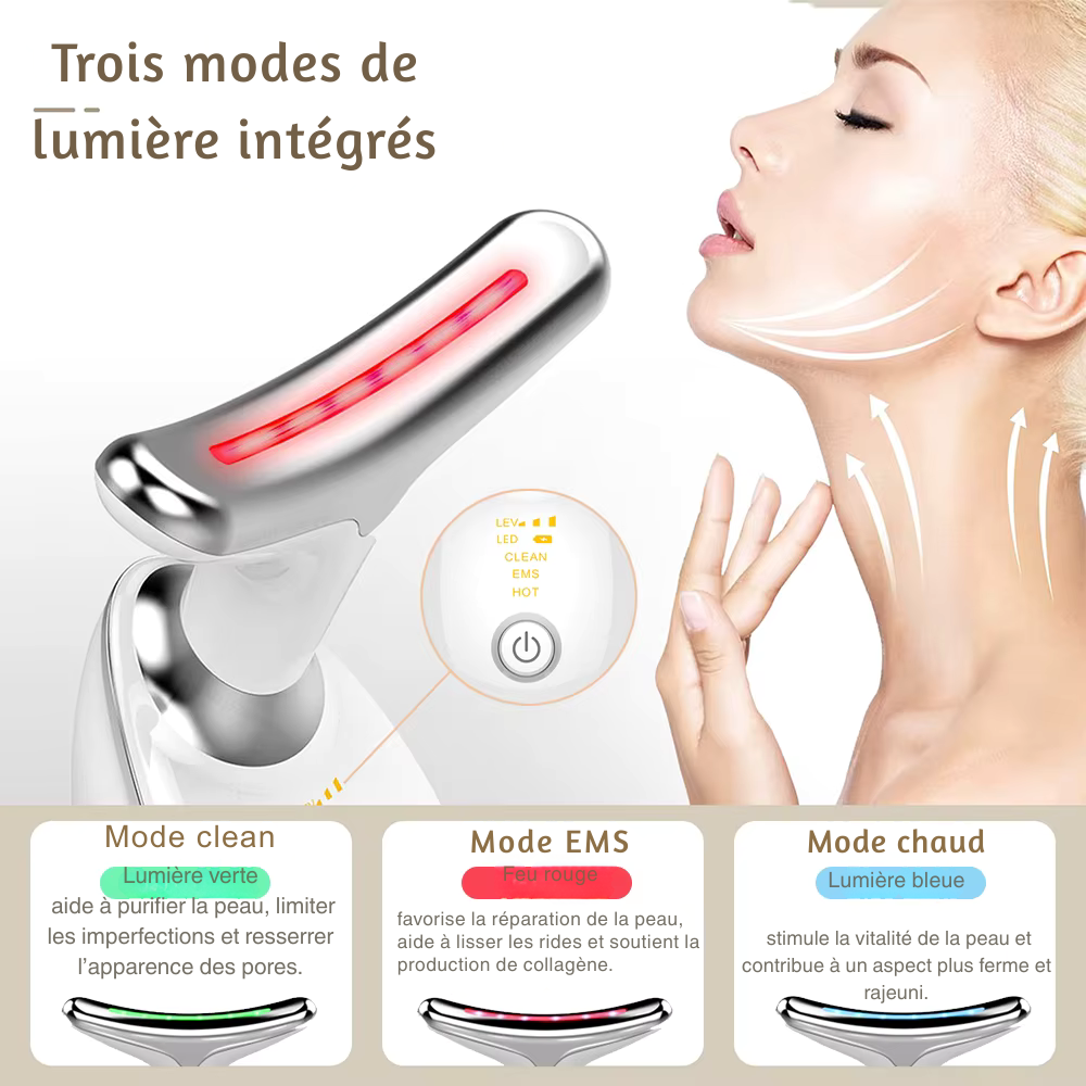 Appareil pour masser le visage – EMS microcourants, anti-âge, lifting visage et cou avec lumière rouge pour raffermissement et soin de la peau