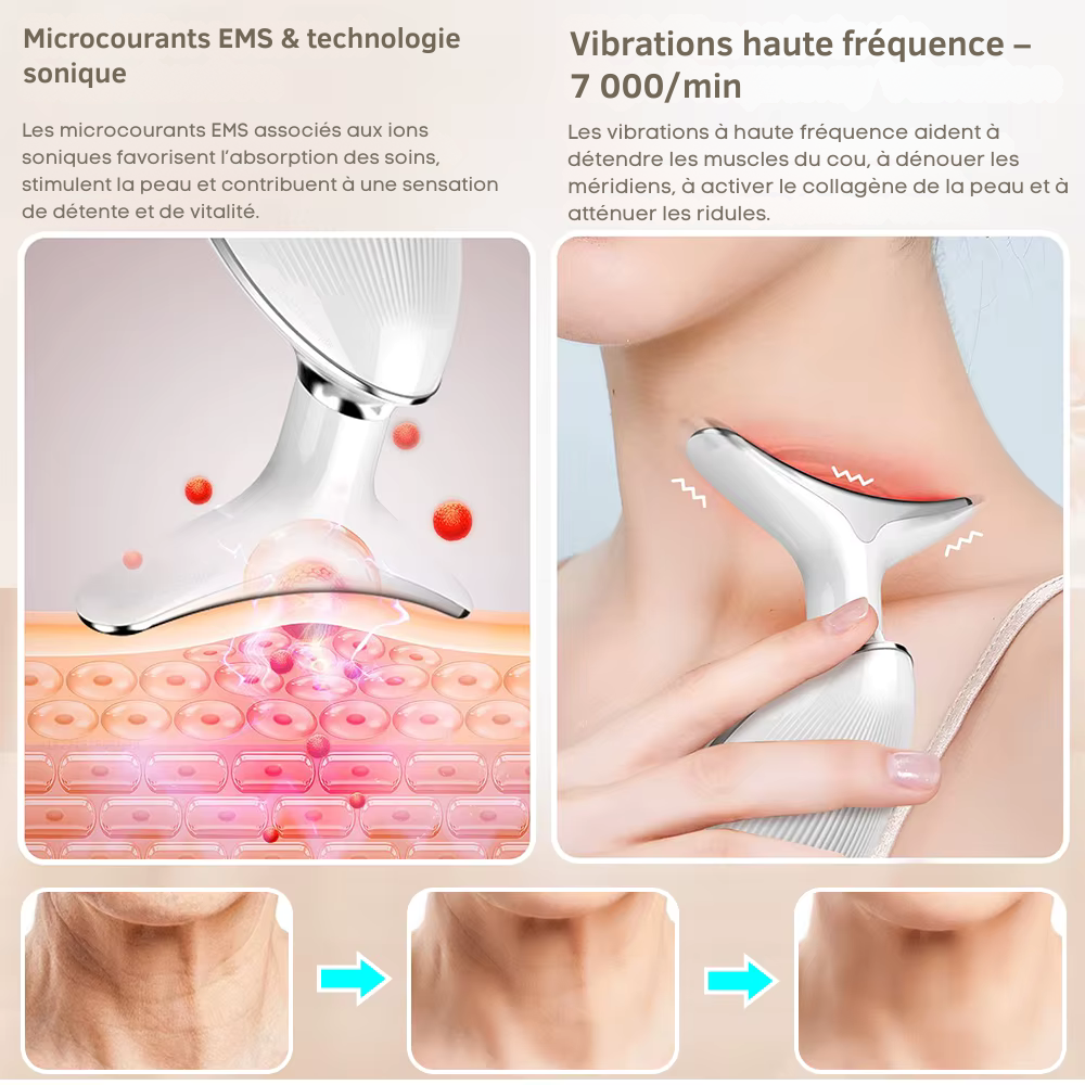 Appareil pour masser le visage – EMS microcourants, anti-âge, lifting visage et cou avec lumière rouge pour raffermissement et soin de la peau
