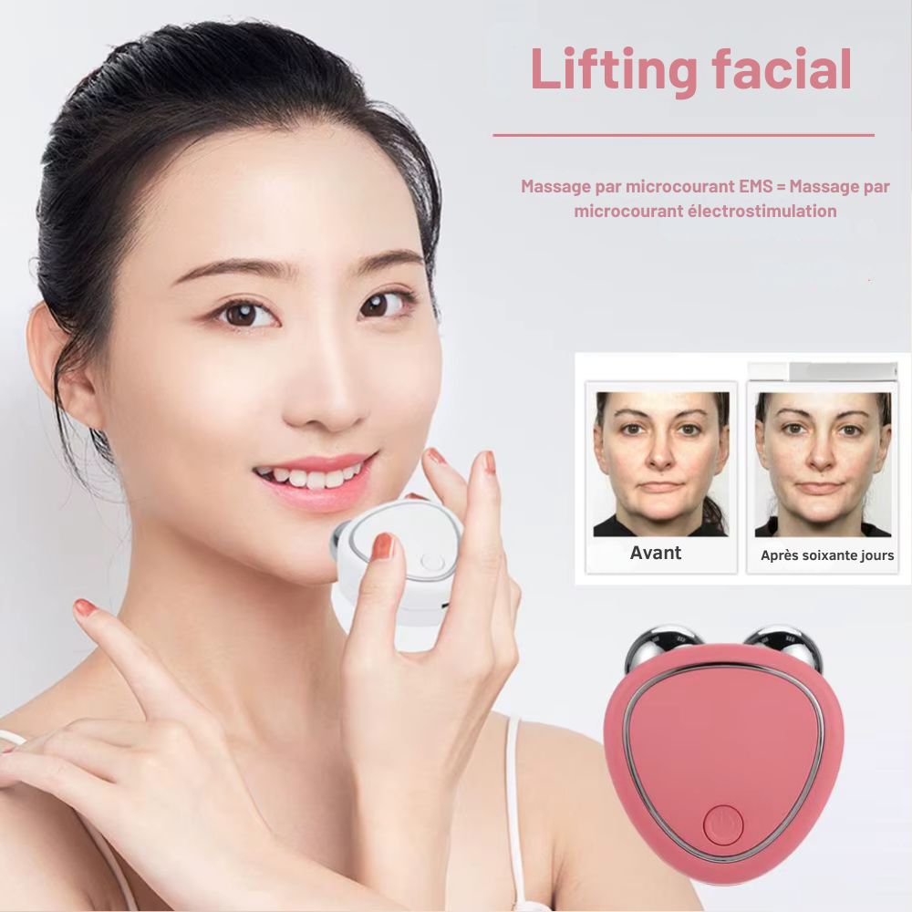 Appareil pour lifting visage EMS – Masseur facial à micro-courants avec rouleau pour raffermissement, rajeunissement et sculpture du visage