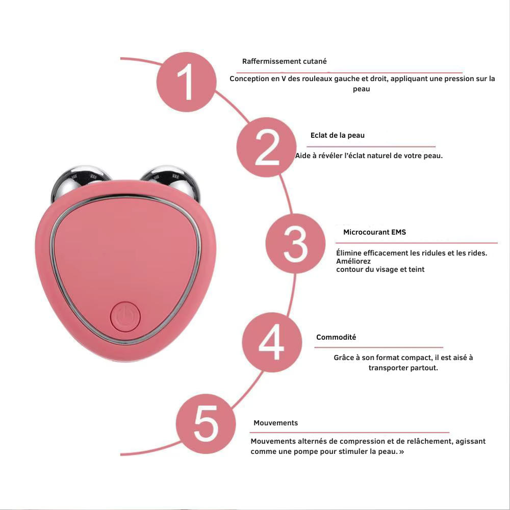 Appareil pour lifting visage EMS – Masseur facial à micro-courants avec rouleau pour raffermissement, rajeunissement et sculpture du visage