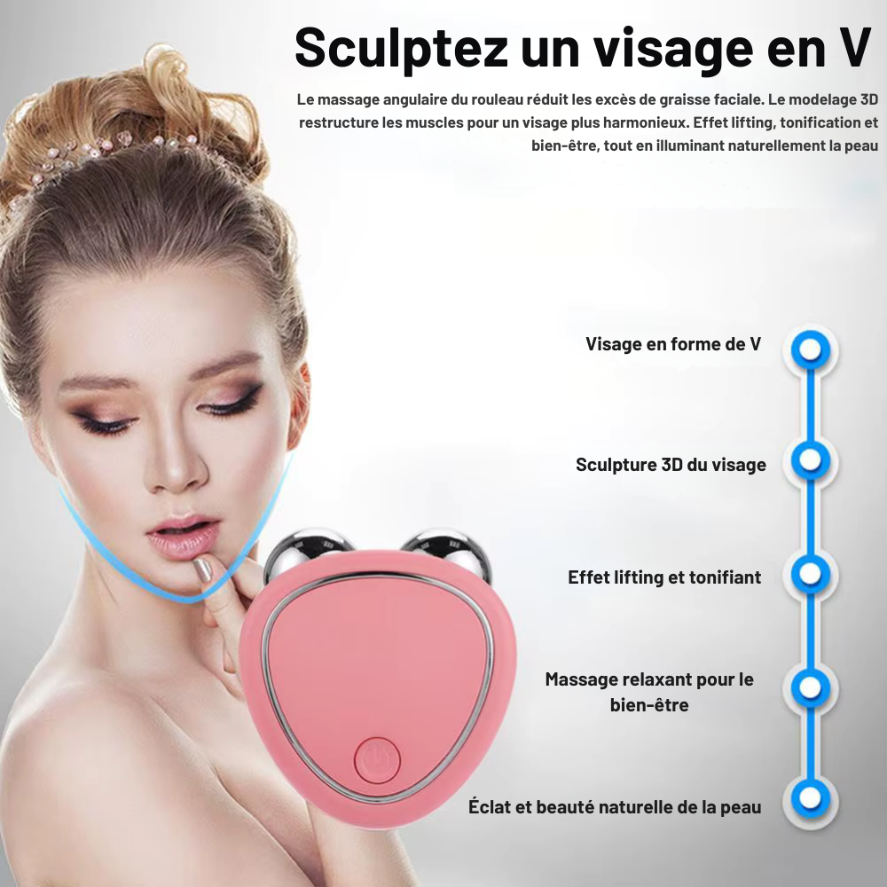 Appareil pour lifting visage EMS – Masseur facial à micro-courants avec rouleau pour raffermissement, rajeunissement et sculpture du visage