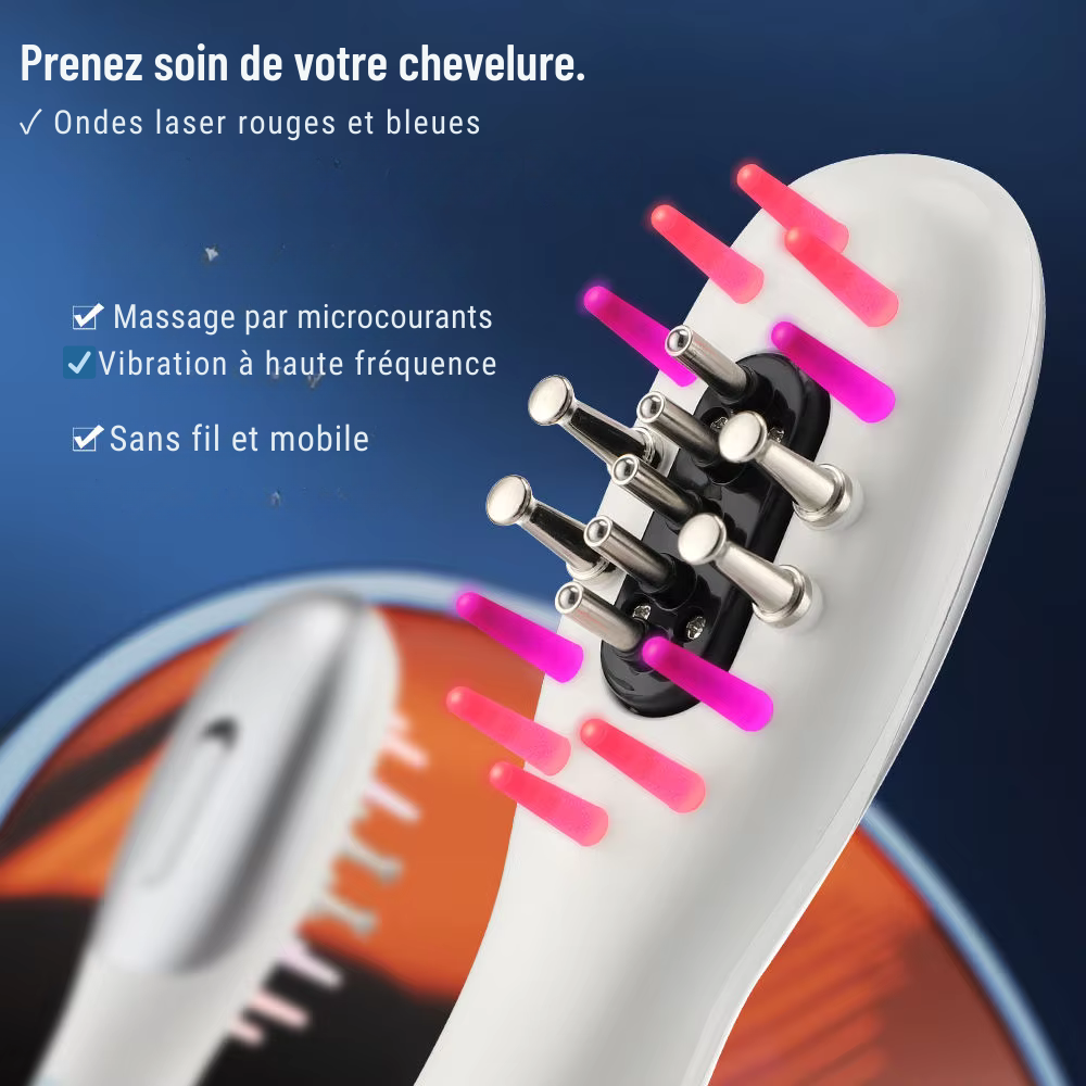Brosse massage cuir chevelu EMS avec LED – Peigne masseur électrique pour la tête