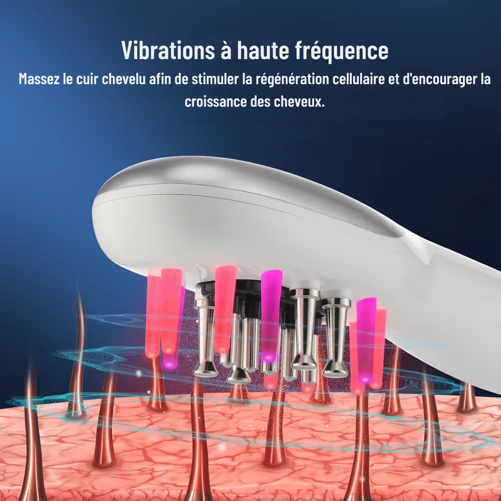 Brosse massage cuir chevelu EMS avec LED – Peigne masseur électrique pour la tête