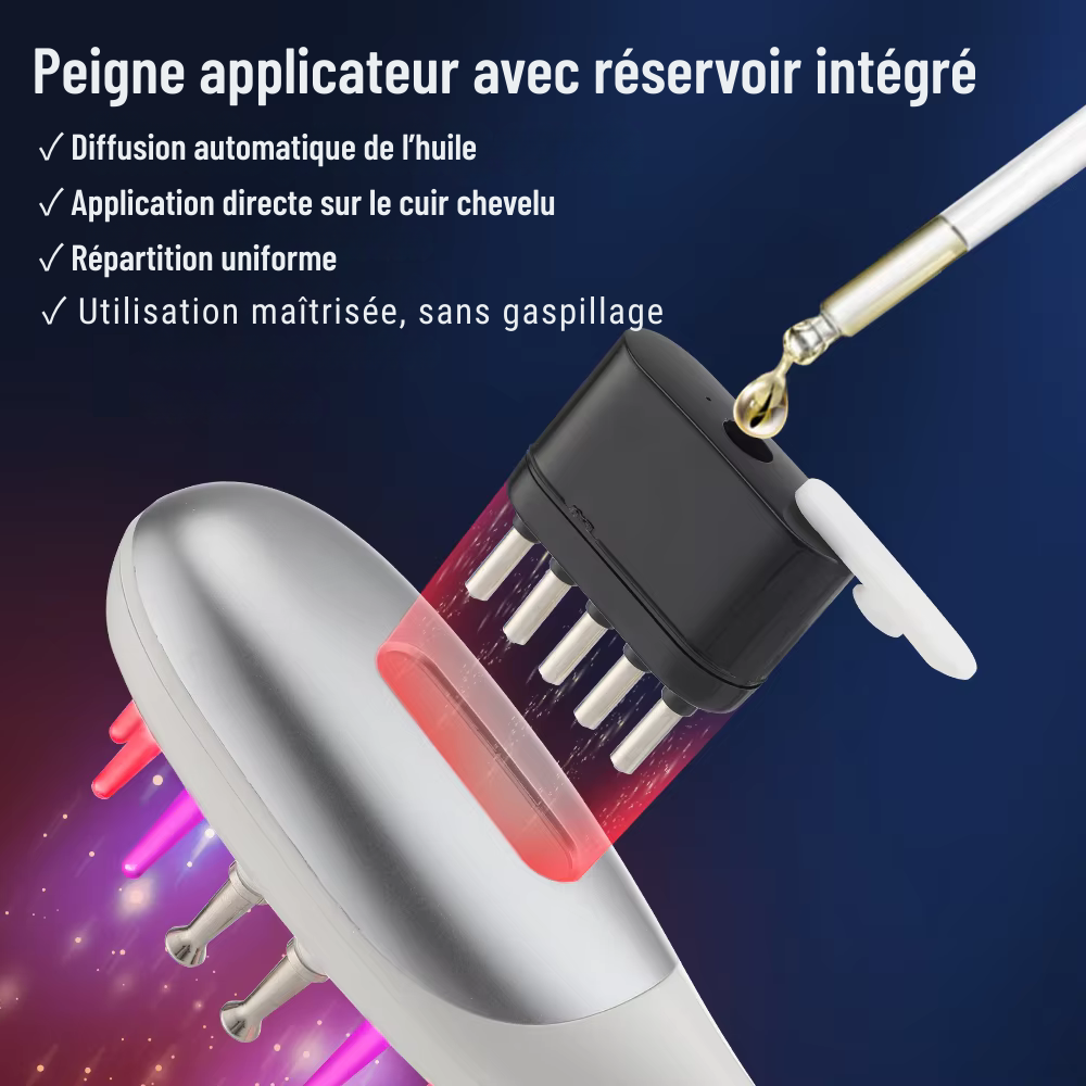 Brosse massage cuir chevelu EMS avec LED – Peigne masseur électrique pour la tête