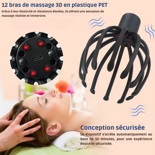 Masseur de tête électrique – Vibration musicale Bluetooth pour relaxation, stress et sommeil amélioré