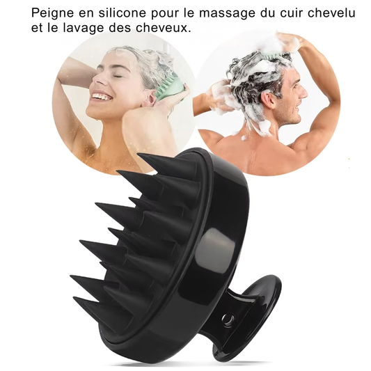 Masseur cheveux en silicone – Brosse de massage du cuir chevelu pour lavage, shampooing et soin capillaire sous la douche