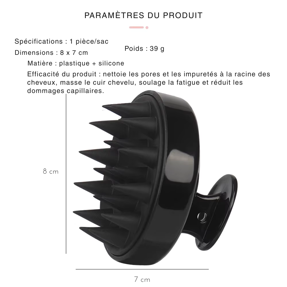 Masseur cheveux en silicone – Brosse de massage du cuir chevelu pour lavage, shampooing et soin capillaire sous la douche
