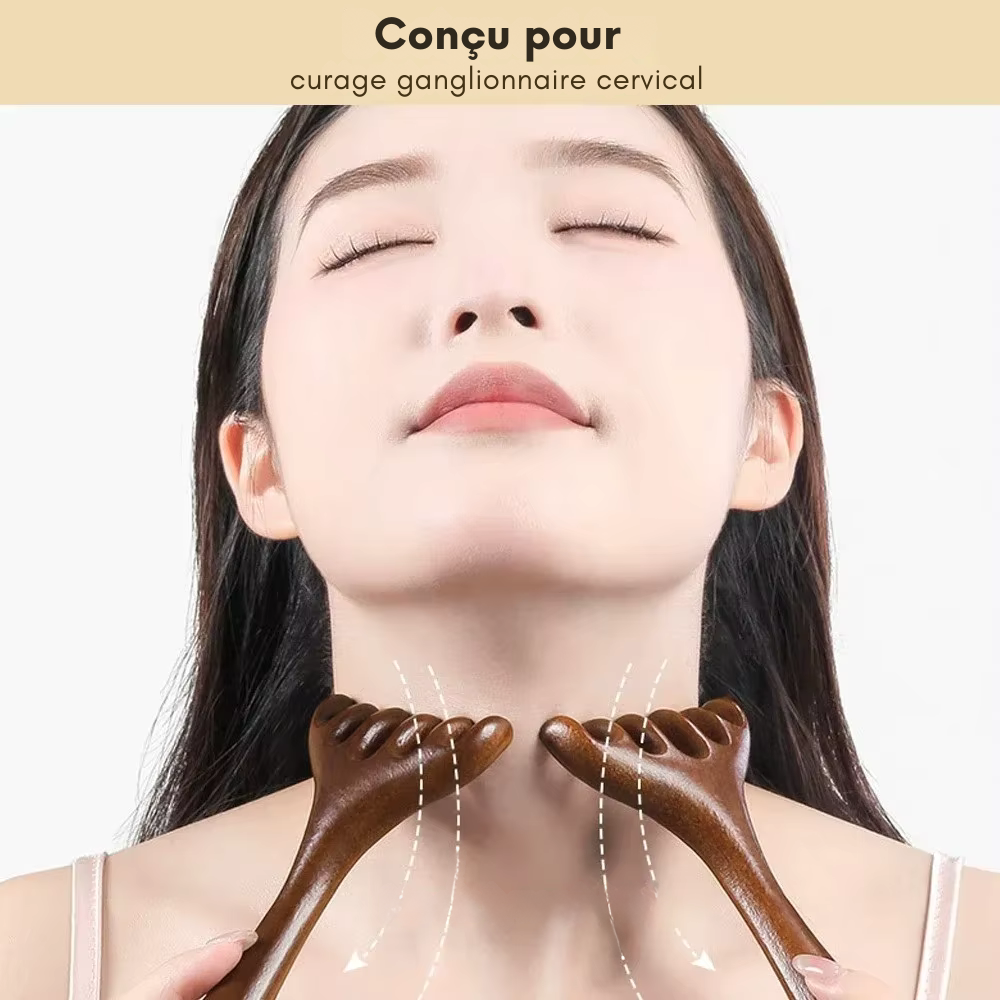 Brosse pour masser cuir chevelu en bois – Peigne de massage méridien antistatique à six griffes