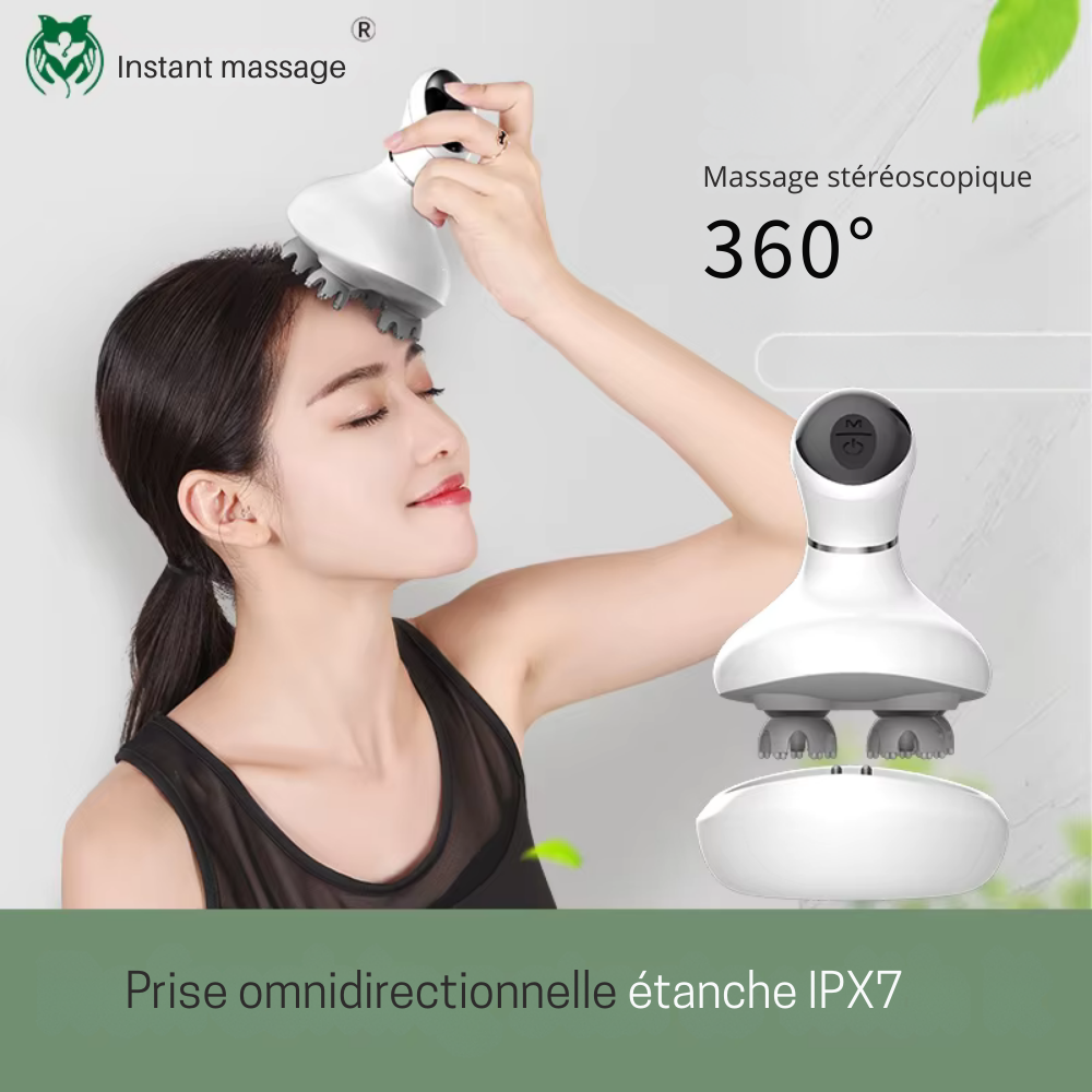 Masseur cuir chevelu électrique – Pétrissage et vibration multifonction, étanche et portable