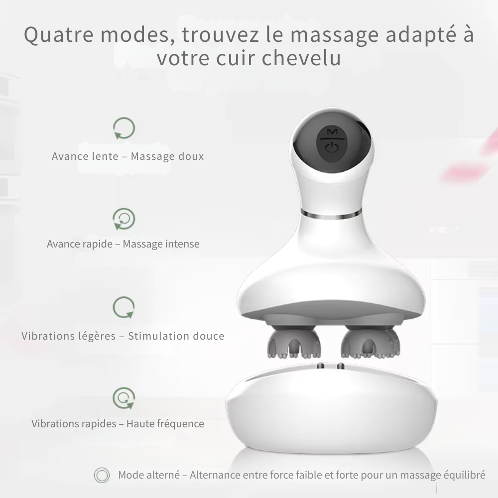 Masseur cuir chevelu électrique – Pétrissage et vibration multifonction, étanche et portable