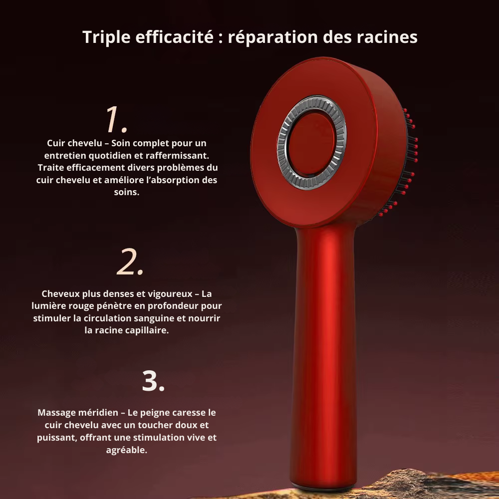 Brosse massage cuir chevelu électrique – Vibration, lumière rouge, croissance des cheveux et applicateur d’huile