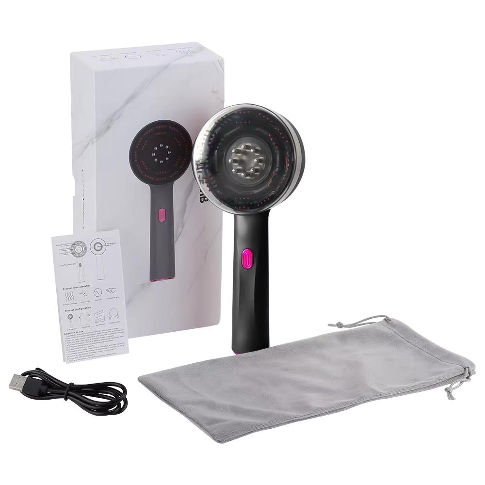 Brosse massage cuir chevelu électrique – Vibration, lumière rouge, croissance des cheveux et applicateur d’huile