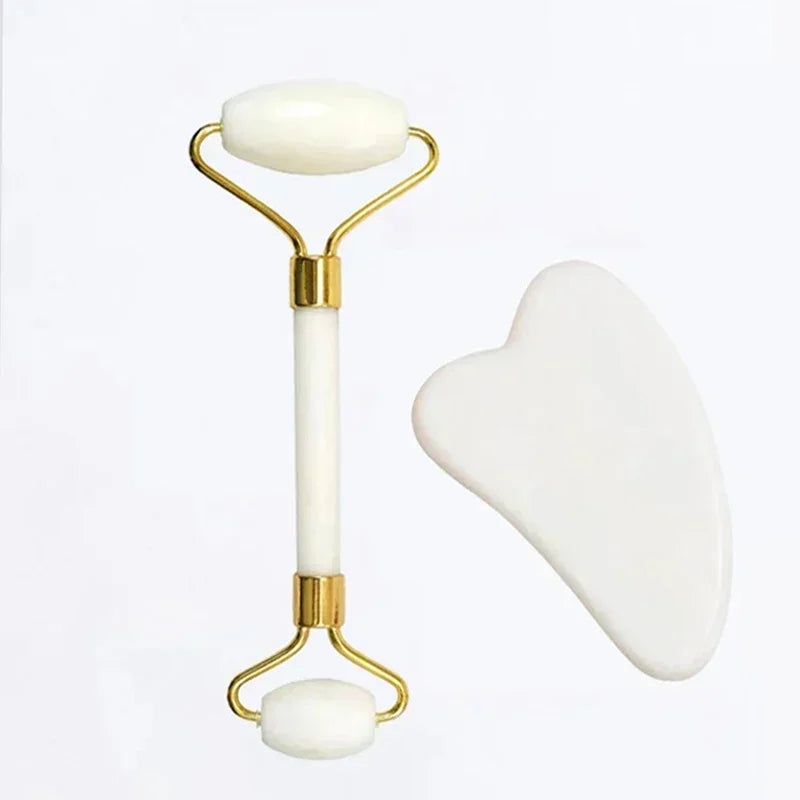Rouleau de Jade Visage & Gua Sha – Outil Lifting et Massage Spa pour Yeux, Cou et Corps