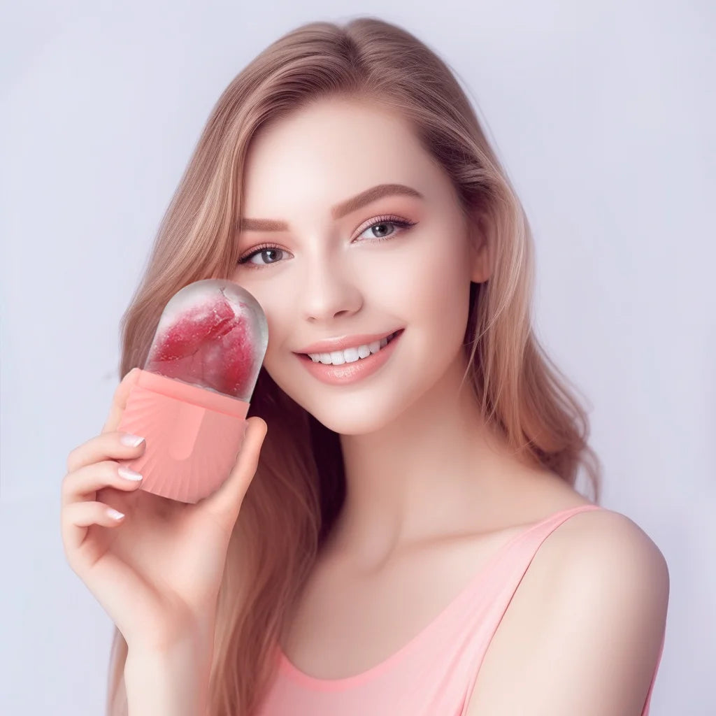 Ice Roller visage – Rouleau de massage glacé en silicone anti-poches & éclat de la peau