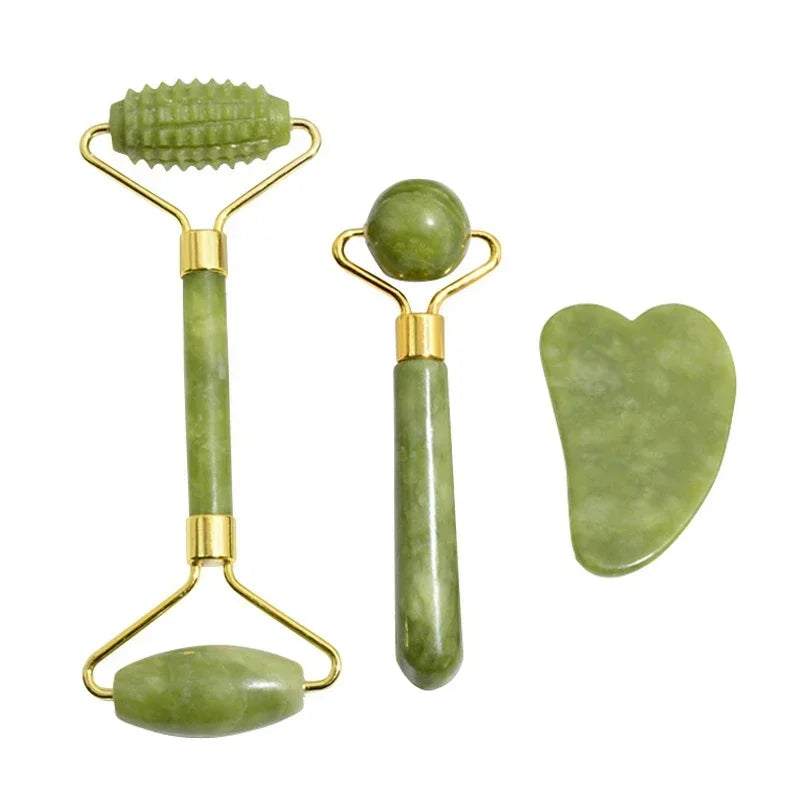 Rouleau de Jade Visage & Gua Sha – Outil Lifting et Massage Spa pour Yeux, Cou et Corps