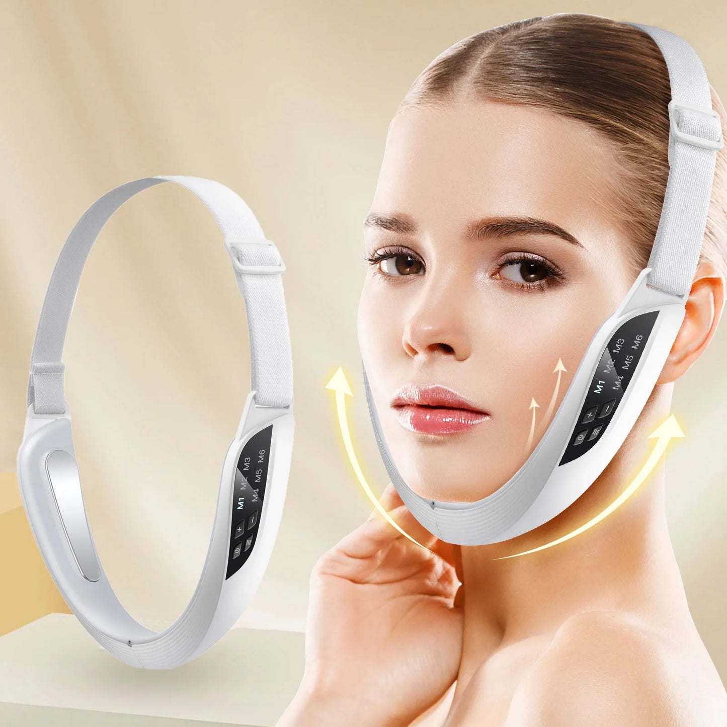 Appareil massage visage – Appareil V lifting électrique avec EMS, 6 modes et 8 niveaux pour raffermissement, double menton et soin facial