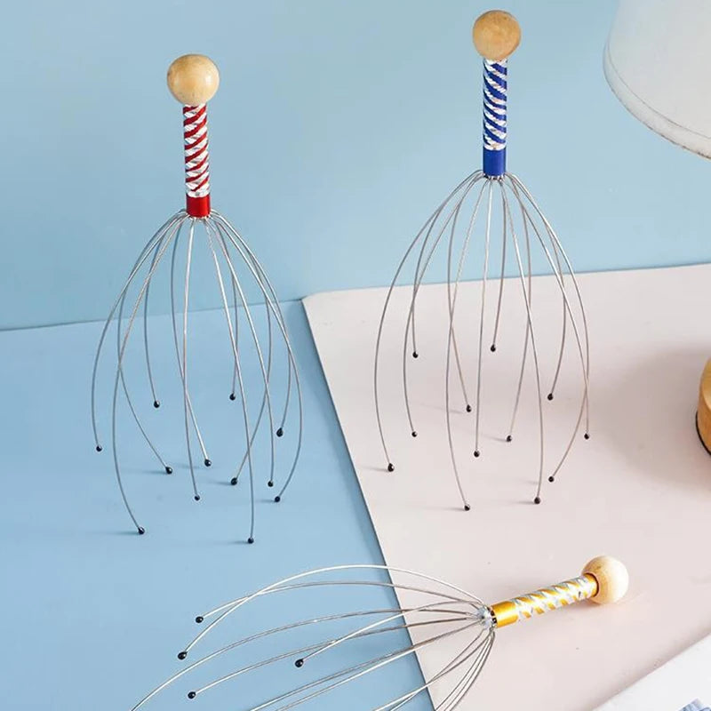 Brosse massage cuir chevelu pieuvre en acier inoxydable – Masseur de tête relaxant anti-démangeaisons