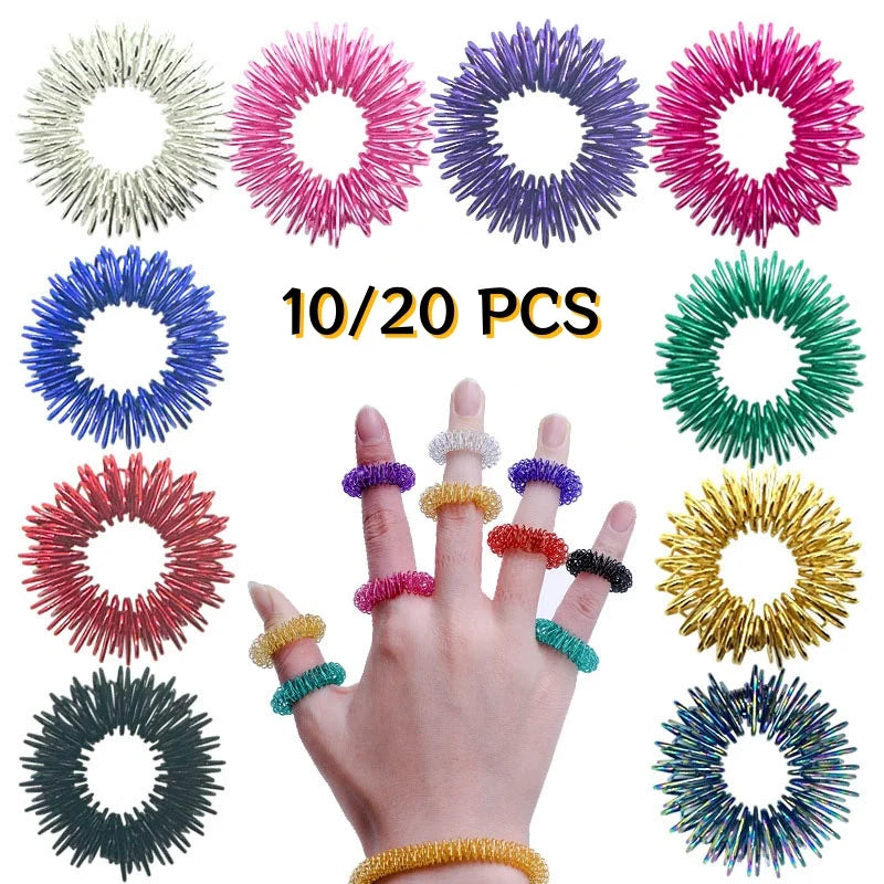 Bague d’acupression – Lot de 10/20 anneaux sensoriels pour doigts, massage anti-stress, relaxation et stimulation